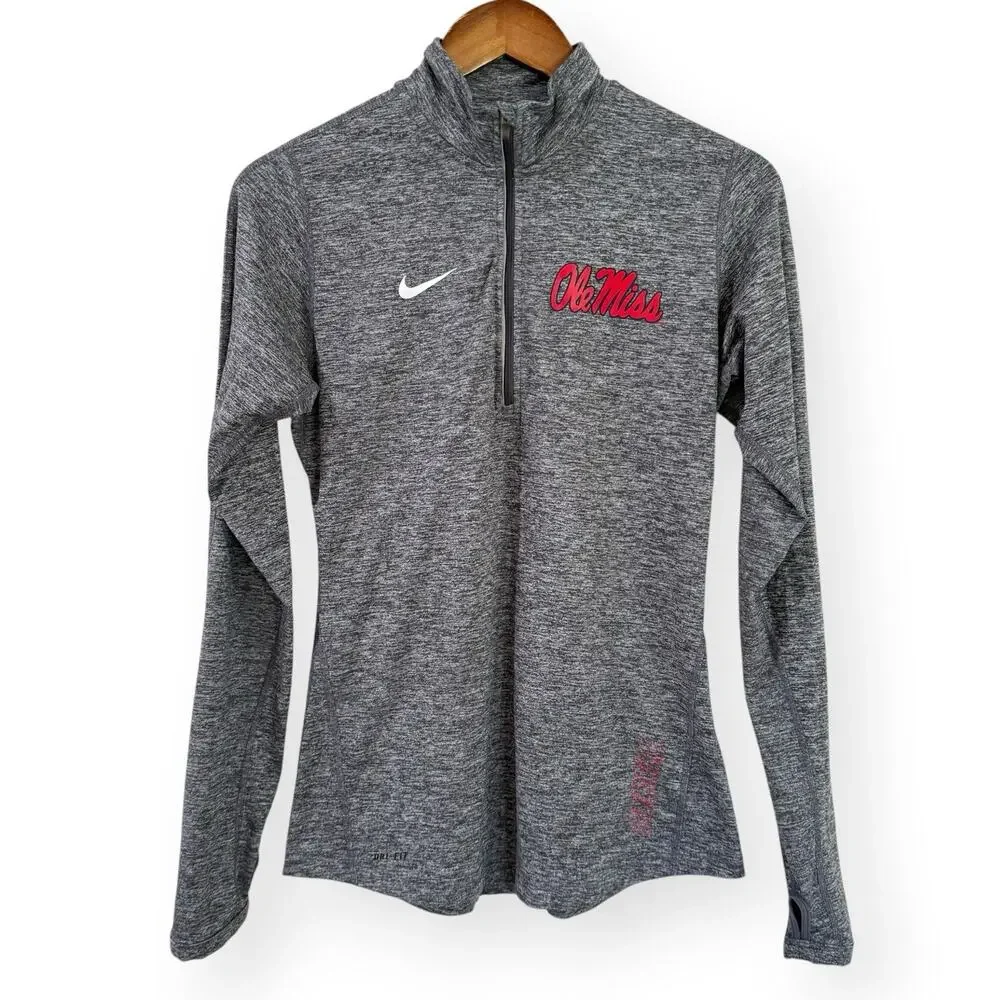Nike Dri-Fit Ole Miss Quarter Zip Pullover S Gray Long Sleeve Running Athletic